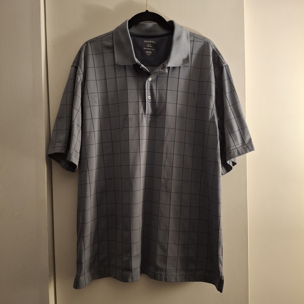 George Men's Polo in Dark Gray Checkered Pattern